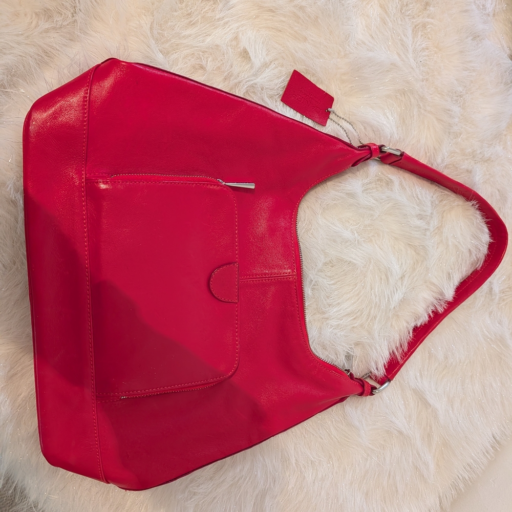 Chic Red Danier Leather Hobo Bag